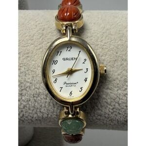 Gruen Precision 358-902 New Battery Scarab Ladies Watch 19MM 7" Genstone